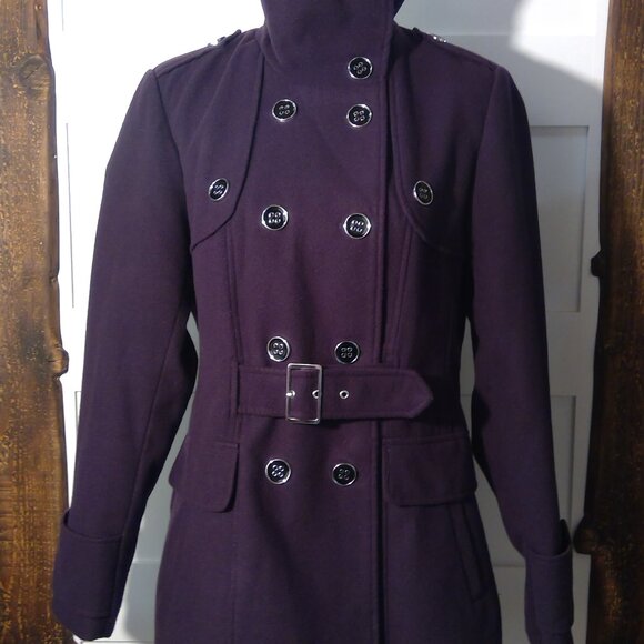 George Women's Deep Purple Pea Coat (Size L, 12-14) - Picture 1 of 10